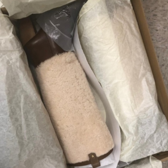 NWT Camel Champagne Ugg Ava Leather Shearling Boot - Picture 6 of 7